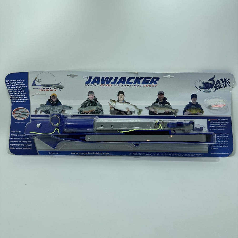 JawJacker Automatic Ice Fishing Hook Setter and Rod Holder Blue ABS Plastic